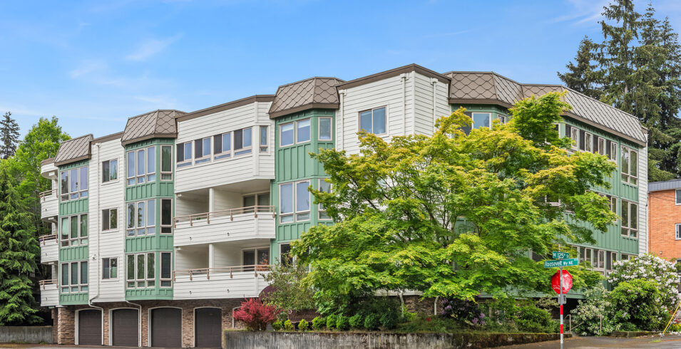 Stunning exterior view of a modern condo in North Seattle