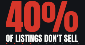 Blog title graphic: 40% of listings don't sell. Large red 40% headline with a row of ten house icons, four filled in red representing expired or canceled listings.
