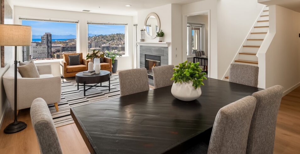 Dining area looking toward Elliott Bay and the Olympics