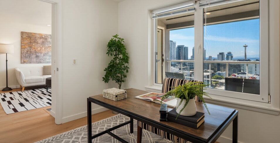 Den or home office with a city view