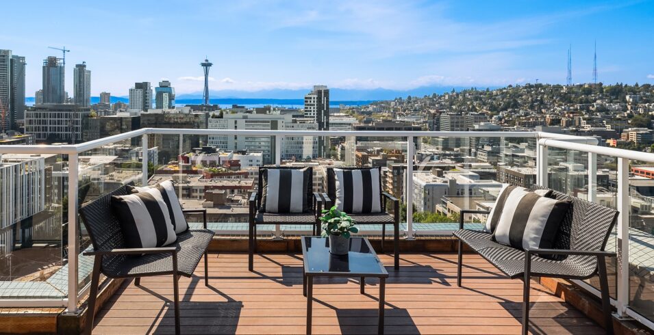 Capitol Hill penthouse deck with downtown Seattle and Space Needle views
